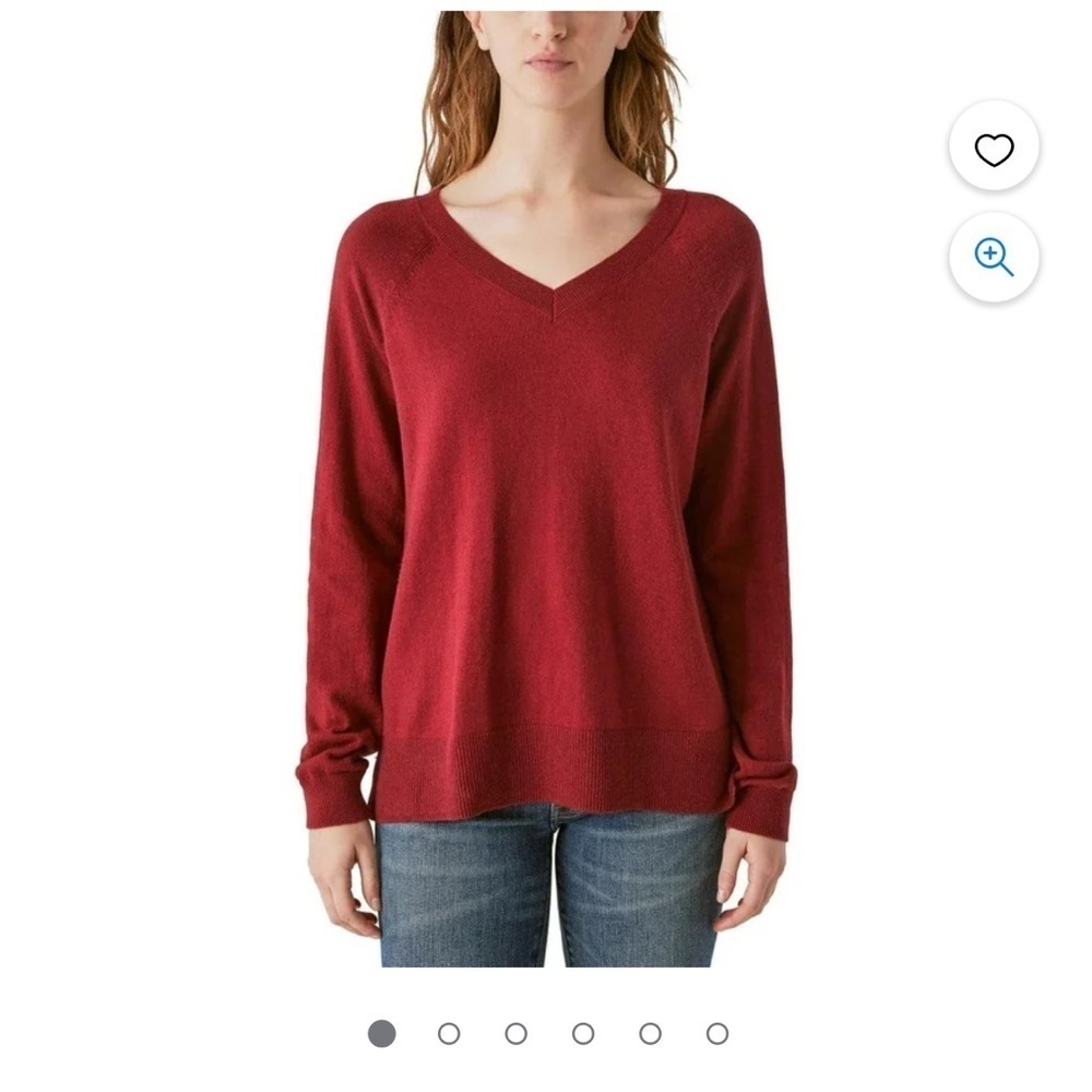 Lucky brand maroon red V-neck sweater size large cotton blend long sleeve